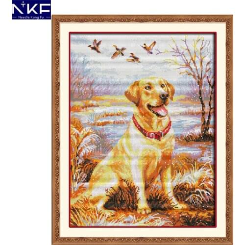 NKF Labrador Retriever Pattern DIY Handmade Craft Needlework Cross Stitch Set Embroidery Kit Animal Design Stitching Home Decor