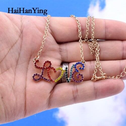 New Alphabet Love Heart-shaped Necklace for Women Exquisite Rainbow Rhinestone Pendant Necklace Best Gift for Party Jewelry