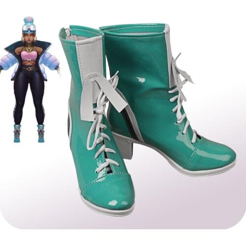 Anime lol cosplay shoe real hurt band qiyana green womens short boots