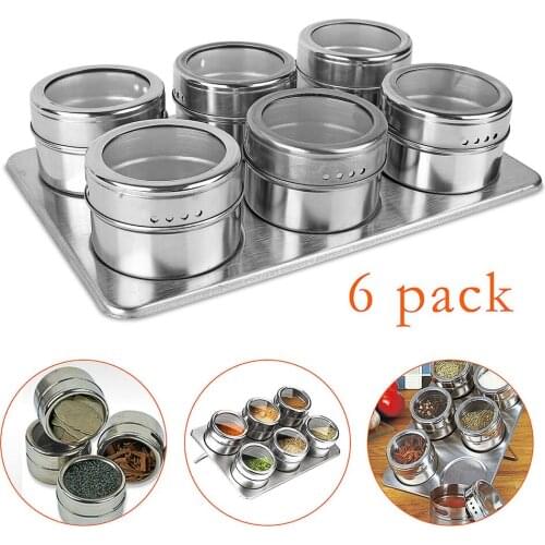 Stainless Steel Seasoning Jar Magnetic Spice Jars Tins Salt Sugar Pepper Seasoning Bottle Holder Box Kitchen Storage Organizer