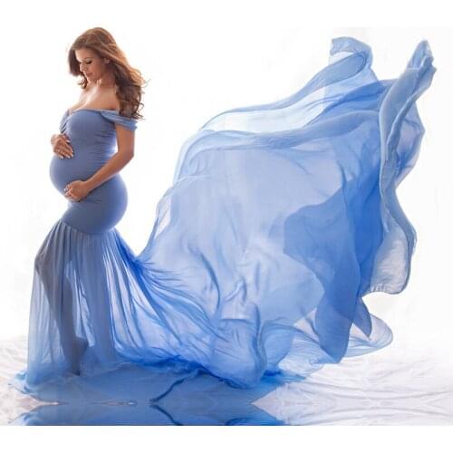 Maternity photography props Pregnancy Cloth Cotton+Chiffon Maternity Off Shoulder Half Circle Gown shooting photo pregnant dress