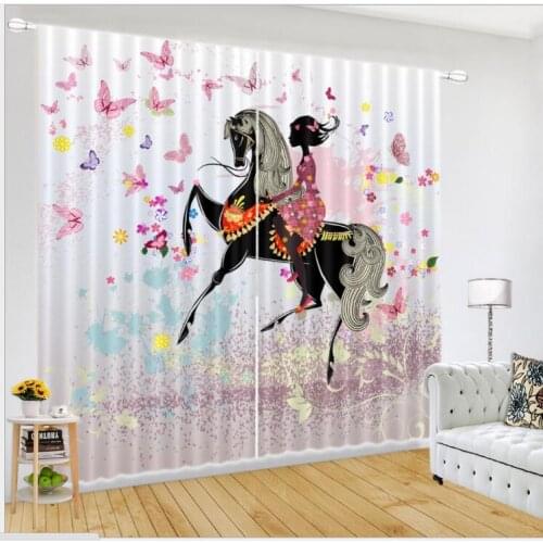 Girl Bedroom luxury 3D Window Curtain Living Room Horseback girl decorate Customized size Drapes Cortinas Rideaux pillowcase