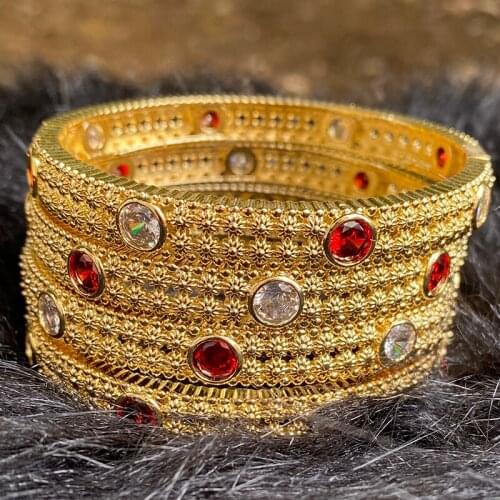 Africa 4pcs/lot luxury dubai Bangles For Women Girl With rhinestones Jewelry Saudi Arabia Bracelets Habesha Indian Bride Gift
