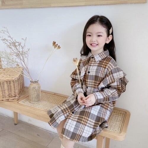 Girls Shirt Skirt 2020 Autumn New Style Children Clothing Toddler Kids Plaid Sanding Dress Cool Little Kids Long Sleeve Blouses