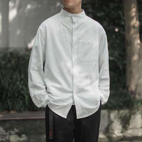 INXYZ Men Long Sleeve Stand Up Collar Shirt Harajuku Fashion Casual Style Solid Color All Seasons 2021 Trend