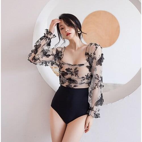 Sexy One Piece Swim Suits Vogue Womens Swimsuits Surfing Trendy Swimwear With Sleeve Bathing Women Plus Size Sun Connected Lace