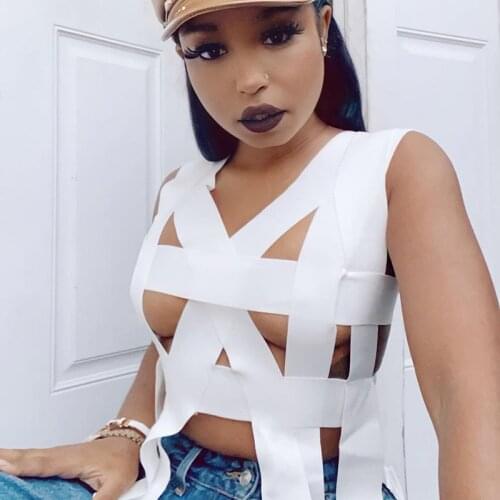 Sexy Women Crop Top Shirt Hollow Out Backless Crop Tops Sleeveless Party Night Clubwear Female Clothes For Women