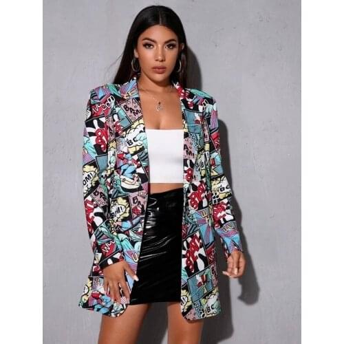 Chic Print Blazer Women Single Button Long Sleeve Suit 2021 Office Lady Business Suit Commute Multicolor Blazers Casual Jacket