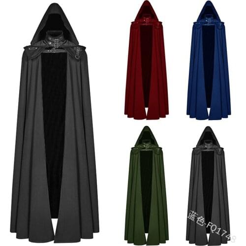 Medieval Cloak Gothic Hooded Vintage Cape Coat Long Trench Halloween Ghost Devil Cosplay Halloween Costume Wizard Death Cloak
