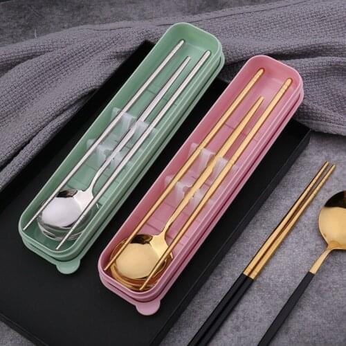 Stainless Steel Western-style Tableware Portuguese Spoon Chopsticks Set Spoon Fork Chopsticks Portable Tableware Set Three-piece