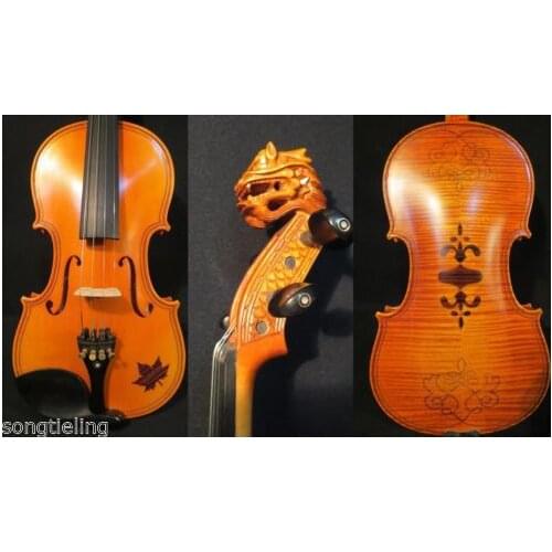 Strad Style Double purfling SONG Master Inlaid rosewood /dragon carving scroll violin 4/4