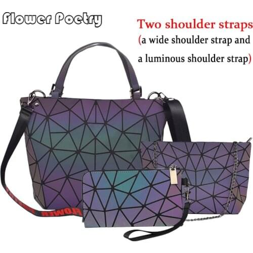 Set Women Crossbody Bag Luminous Leather Folding Designer Female Chain Shoulder Bags Geometric Holographic Handbag Sac Bolsas