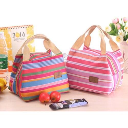 Striped Lunch Bags Insulated Thermal Stripe Tote Bags Campus Picnic Food Lunch Bags Food Storage Box LX8751