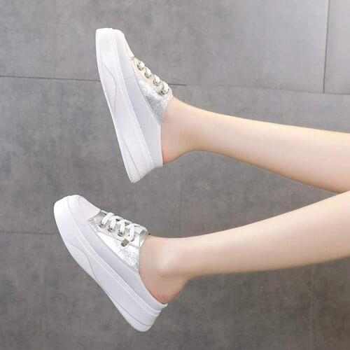 Slippers for Women Shoes Platform Sneakers New No Heel Thick Bottom Pedal Platform Flats Womens White Shoes Sneakers Plataforma