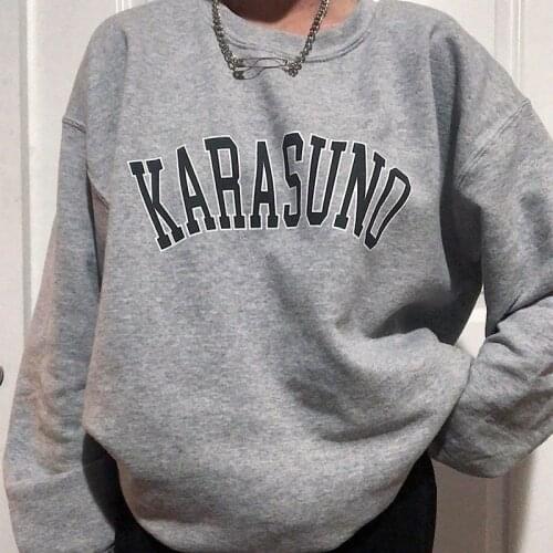 Japanese Haikyuu Karasuno Letters Print Harajuku Sweatshirts For Women Long Sleeve Thick Autumn Winter Crewneck College Pullover