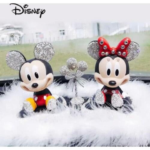Disney Cartoon Mickey Minnie Shaking Head Interior Diamond Ornament Personality Creative Car Mounted Decoration Figure Toys