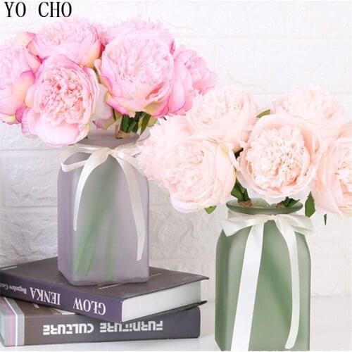 YO CHO Artificial Flower Silk Peony Flowers 5 Heads Fake Peony Bouquet DIY Home Garden Decoration Wedding Supplies Wholesale