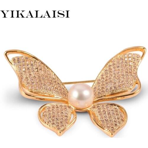 YIKALAISI Pearl Brooch Natural Oblate Pearl jewelry 8-9mm Brooch Pin For Women wholesale