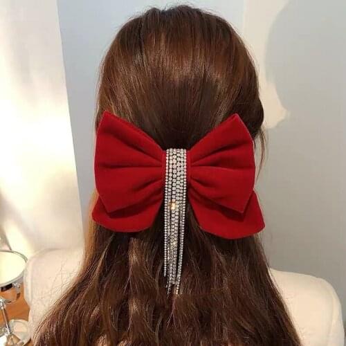 Large Bow Hair Clip Pin Jewelry for Women Girls Crystal Rhinestone Chain Tassel Hair Bows Clip Hairgrip Jewelry Hair Accessories