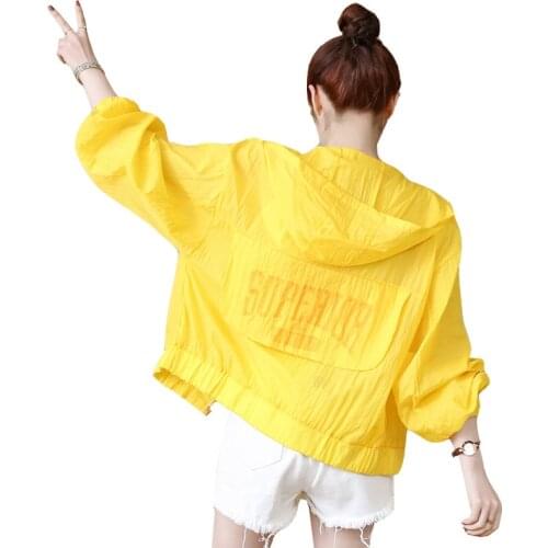 Womens Jacket 2019 Autumn Long Sleeve Casual Coat Yellow Hooded Thin Windbreaker Female Waterproof Coats Loose Outwear Top R666