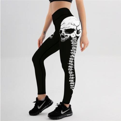 Sexy Womens Black Leggings Skull Head evil classic Print Push Up Fitness High Waist Legging Oversize