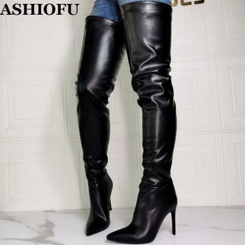 ASHIOFU Handmade Womens Stiletto Thigh High Boots Real Photos Party Prom Over Knee Boots Evening Club Fashion Winter Long Boots