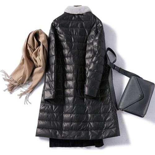 Lamb Fur Collar Genuine Leather Jacket Women 2020 Natural Sheepskin Coat Female Warm Winter Leather Down Coats W00232