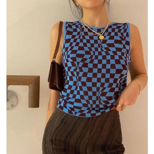 Plaid Printed Y2K Womens Tank Tops Summer Harajuku Vintage Crop Tee Streetwear Aesthetic Cute Shirts 2021 Cuteandpsycho