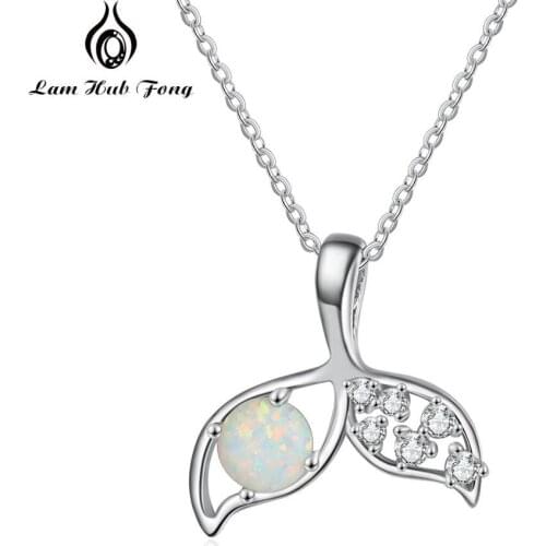 Mermaid Fish Tail Pendant Necklaces for Women 925 Sterling Silver Opal Stone Necklaces with Zircon Fine Jewelry (Lam Hub Fong)