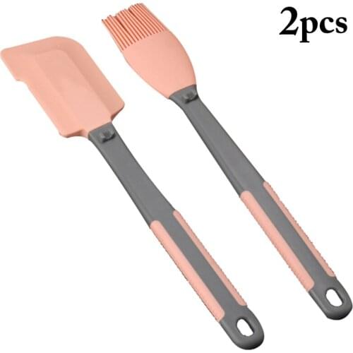 2Pcs/Set Silicone Spatula Barbeque Brush Cooking Utensil Tool Kit Heat Resistant BBQ Oil Condiment Brushes Cake Cream Scraper