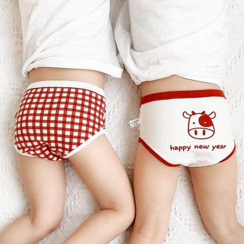 3-Pack Children Girls Underwear New Years Red Dot Cow Plaid Shorts Cotton Binding Design Fashionable Pants For Kids