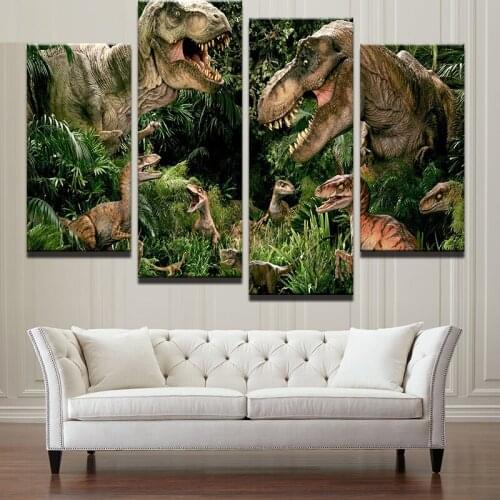 4 Pieces Dinosaurs Forest Movie Home Decor Abstract Canvas Painting Jurassic Park Wall Art Oil Poster Frame Wall Pictures