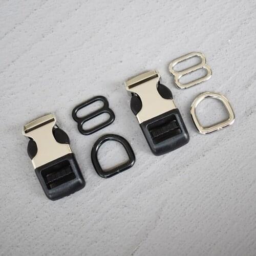 50 Sets 15mm Metal D Ring Adjuster B Ring Belt Straps Piastic Side Release Buckle Curved Bracelet Dog Collar Accessories 15-3s8