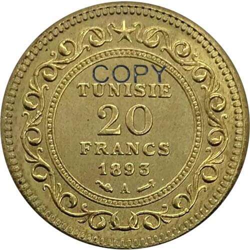 1893 A France Tunisia 20 Francs gold coin Collectibles Brass Copy Coin