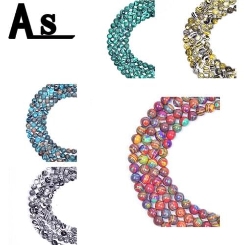 Asingeloo Natural Stone Mixed Color Malachite Peacock Natural Stone Round Beads For Jewelry Making DIY Ornament Accessories