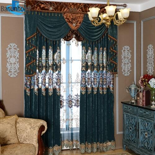 Europe Window Treatments Velvet Embroidered Curtains For Living Room Luxury Pelmet Voile Lace Curtain Tulle For Bedroom
