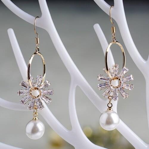 Zircon earrings pearl earring drop earring in S925 needles for women girls luxury earring for daily for party wedding jewelry