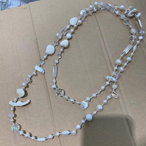 Long necklace natural fresh water pearl and shell crystal sweater chain necklace bohemia sea 120CM fashion women jewelry