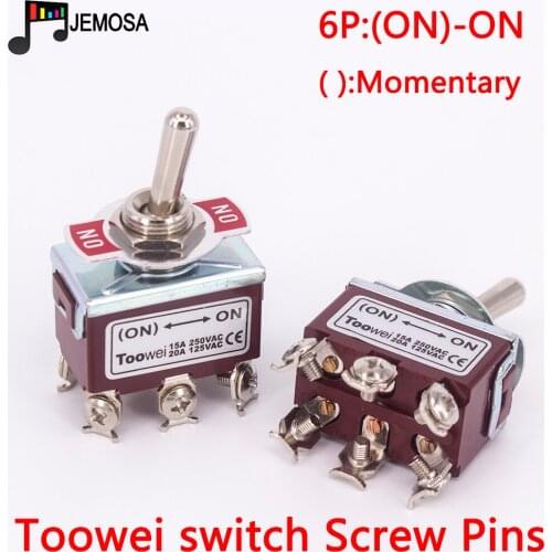 1PC Toowei 6pins momentary toggle switch (ON)-ON 15A 250V/ 20A 125V SPST/ Assembly hole 12mm Screw contact AC Power Switch
