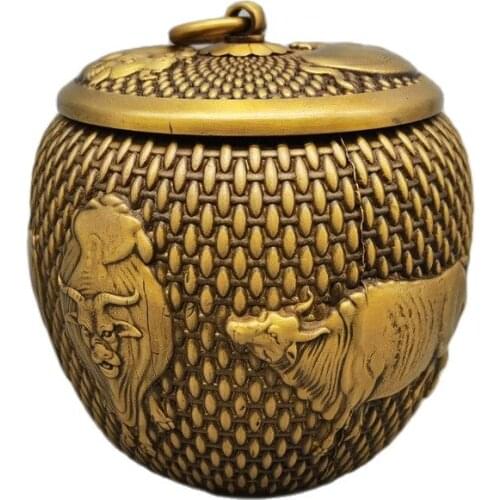 Chinese Old Bronze Statue Copper Wuniu Tea Pot