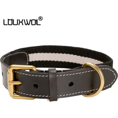 LOUXWOL Dog Collar Leather Collar for Dogs and Cats Training Nylon Small Medium Large Dogs Pet Supplies Dog Accessories Black