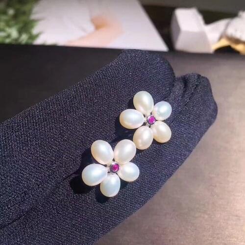 Cute romantic plant flower earring natural fresh water pearl stud earring 925 sterling silver with cubic zircon plum blossom