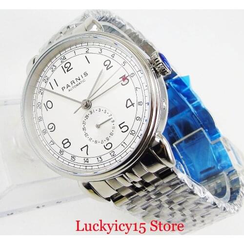 Fashional Popular PARNIS Brand Date 24 Hours Automatic Men Wristwatch SS Bracelet Round Case Glass