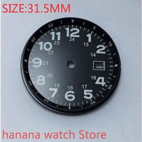 No logo 31.5mm mens watch black dial, date dial with luminous parts, suitable for Eta 2824/2836 Miyota 8215/8205/821a MH35 MH36