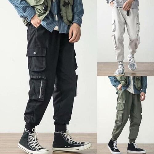 50%HOT Men Casual Multi Pockets Ankle Tied Drawstring Long Cargo Pants Loose Trousers