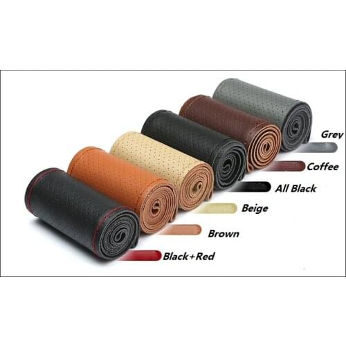 DIY Genuine Cowhide Car Braid Leather Steering Wheel Cover 38CM Universal Size Black Grey Beige Brown Color Interior Accessories