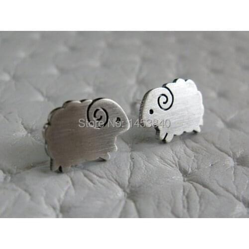 Wholesale Cute Little Sheep Earrings Studs- Plating Silver Sheep Jewelry 12 pair/lot (24 pcs)