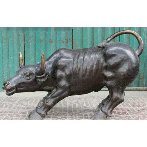 Wholesale factory 42" Folk Chinese Bronze Copper Animal Year Zodiac FengShui Strong Bull Ox Statue 25% off