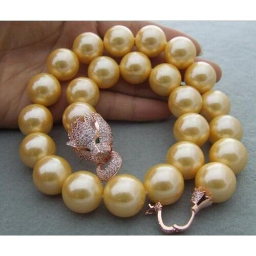 Charming 16MM Golden Round Shell Pearl&Cz Clasp Necklace 18" 36"