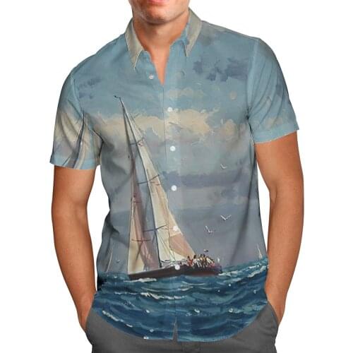 Sailboat 3D Print Beach Hawaiian 2021 Summer Shirt Short Sleeve Shirt Streetwear Oversized 5XL Camisa Social Chemise Homme-9